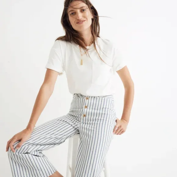 OPEN TO OFFERS Madewell Emmett Wide-Leg Crop Pants in Stripe Size 26 - Picture 1 of 5